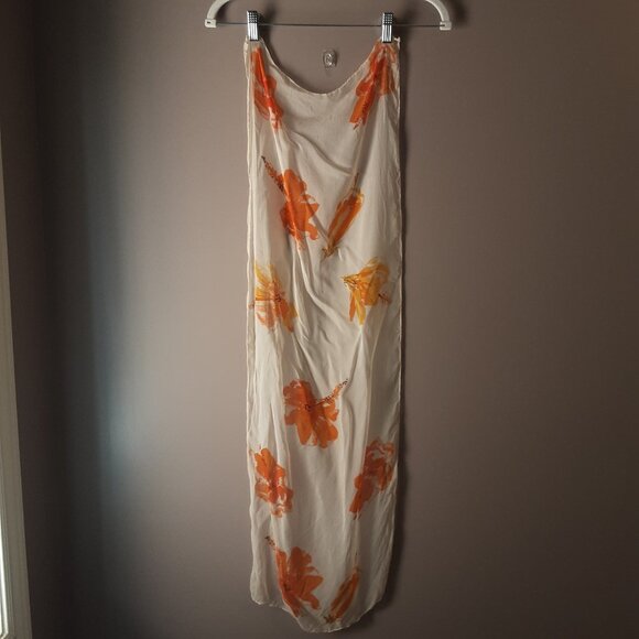 Gorgeous Silk Floral Oblong Scarf Cream with Orange and Yellow - Picture 2 of 9